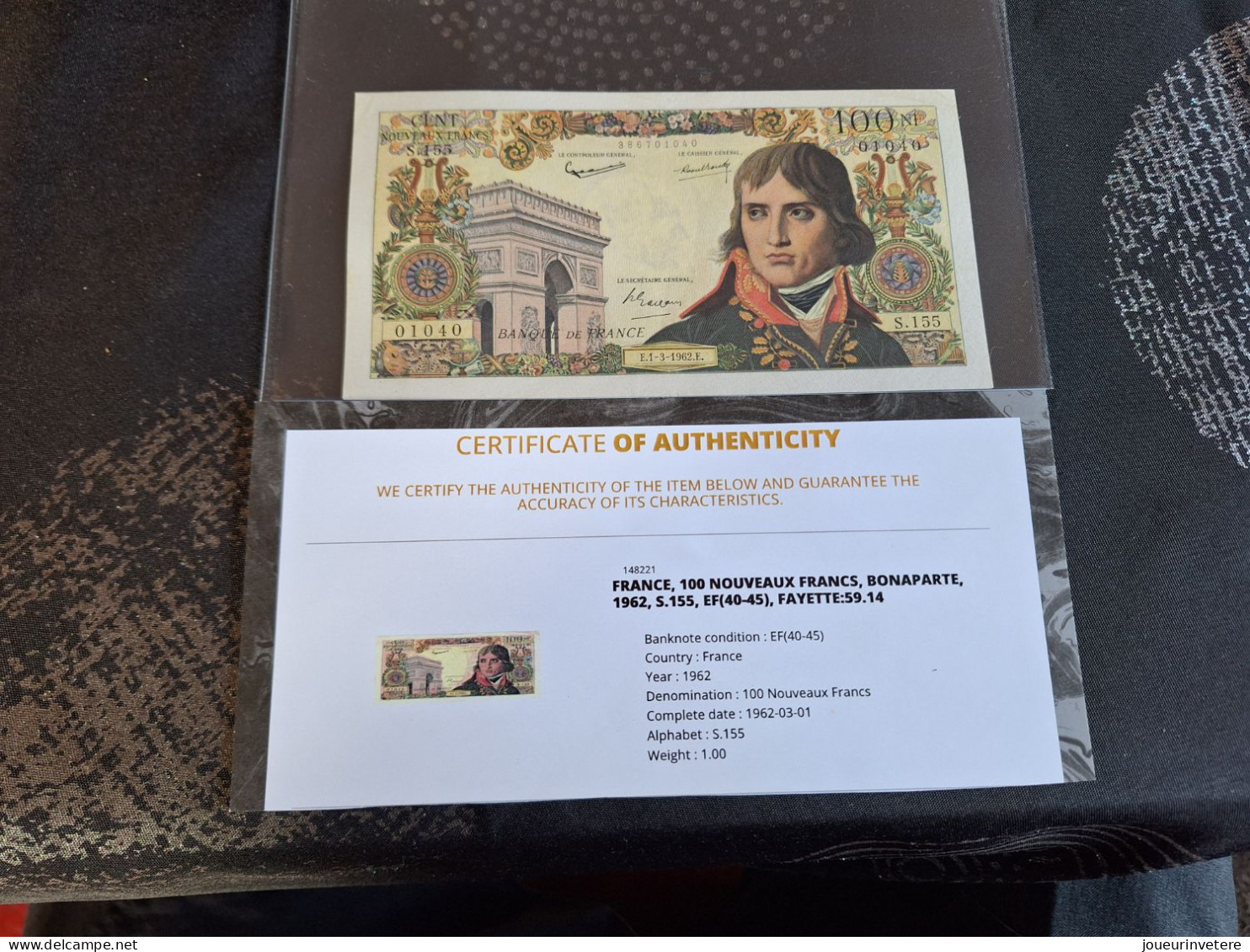 Billet 100 Nouveau Franc Bonaparte 1962 Spl Avec Certificat D'authenticité - Andere - Europa