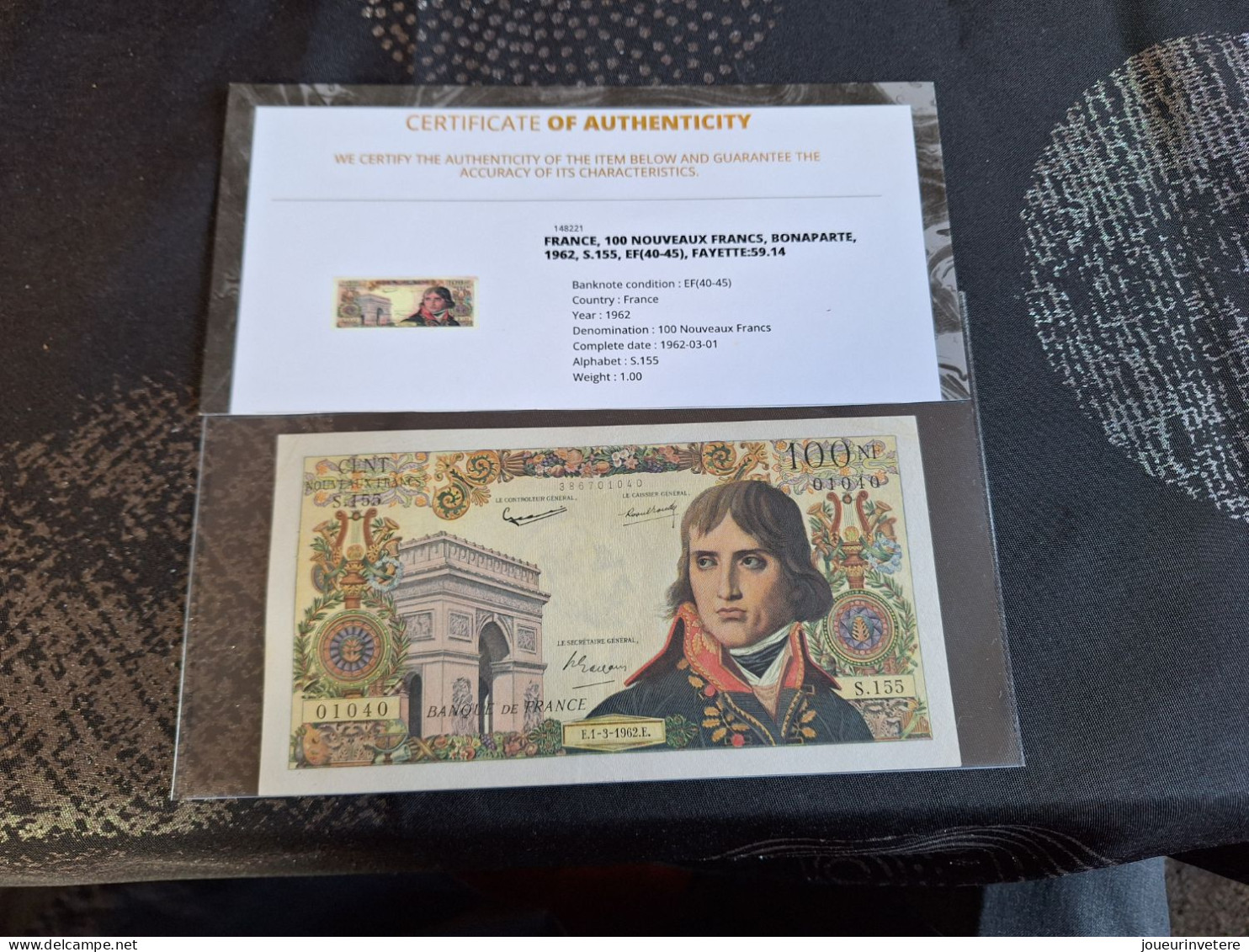 Billet 100 Nouveau Franc Bonaparte 1962 Spl Avec Certificat D'authenticité - Autres - Europe