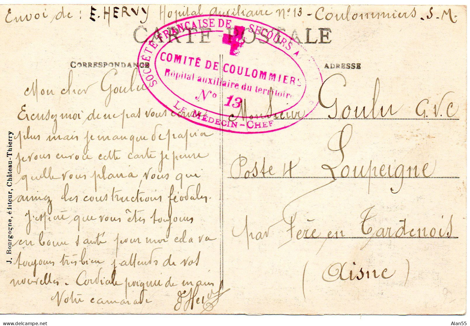 1915."HOPITAL AUXILIAIRE N°13.S.S.B.M.COULOMMIERS" (SEINE ET MARNE). - Guerre Mondiale (Première)