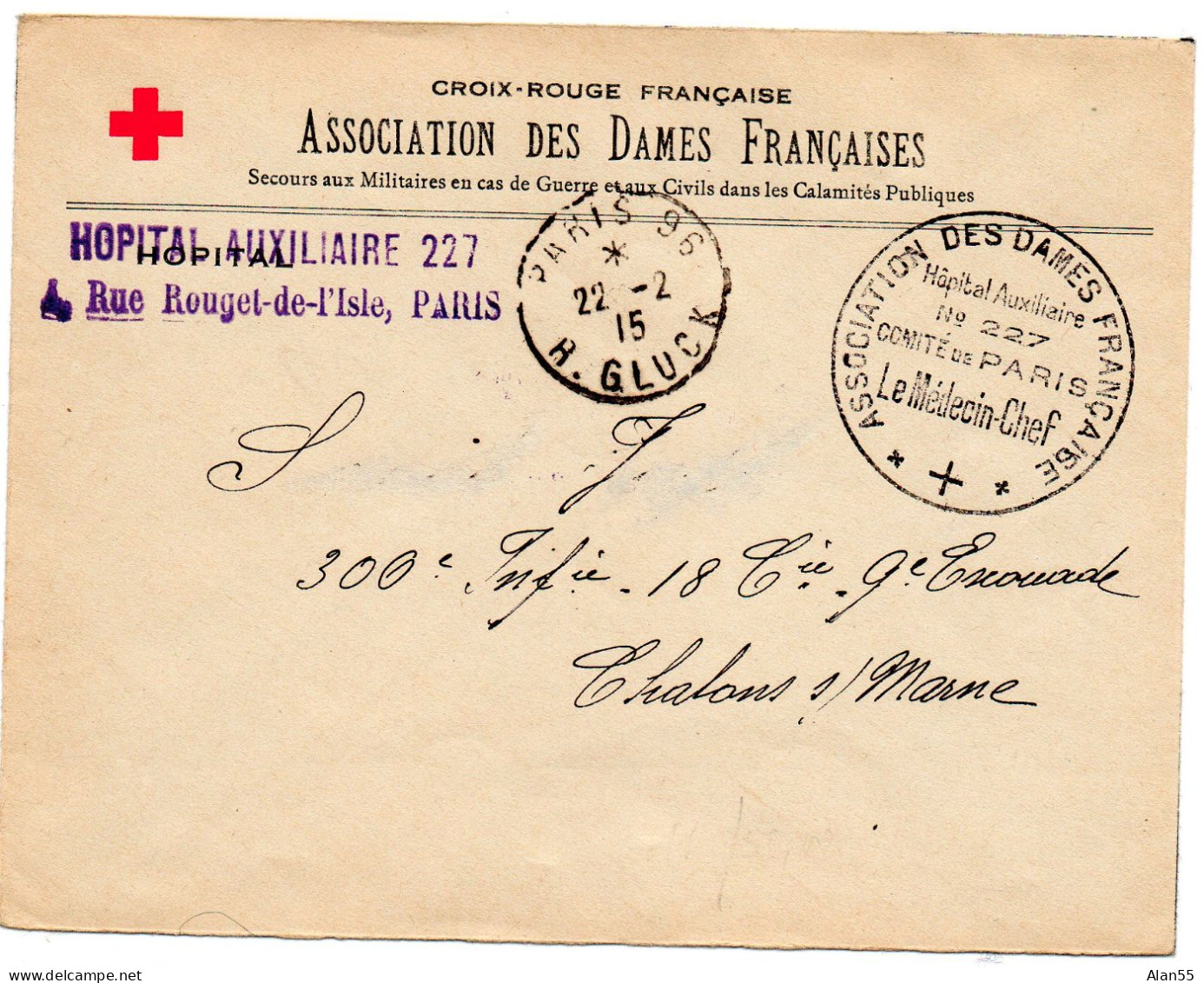 1915."HOPITAL AUXILIAIRE N°227. HOTEL  CONTINENTAL".PARIS (SEINE) - WO1