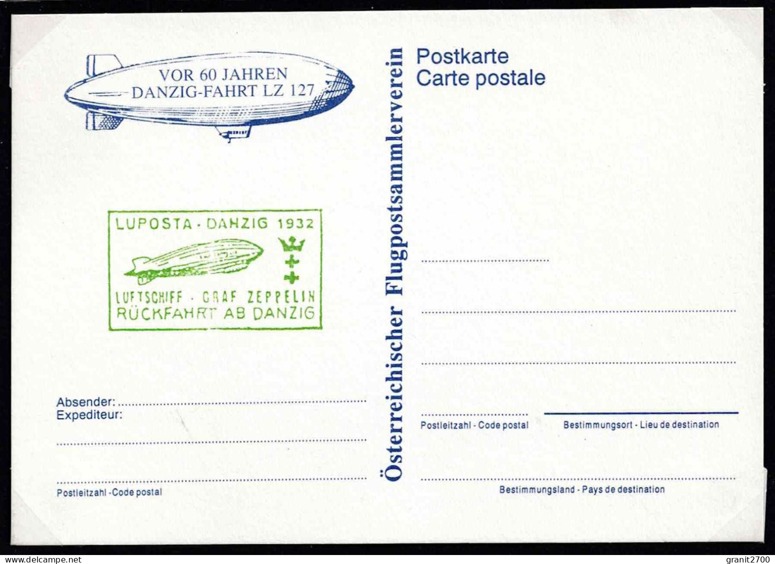 Postkarte Österreichischer Flugpostsammlerverein - Vor 60 Jahren Danzig - Fahrt LZ 127 - Lettres & Documents