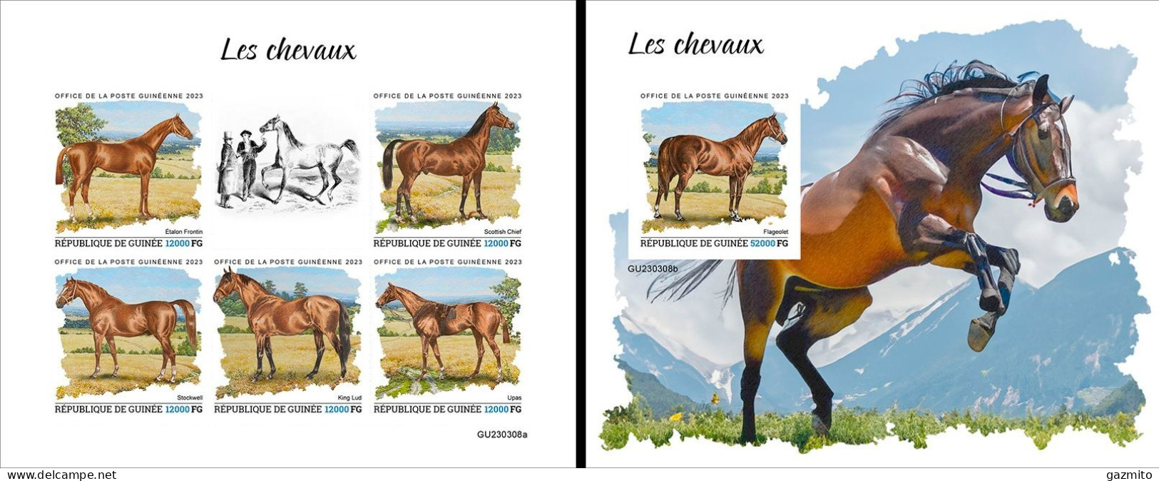 Guinea 2023, Animals, Horses, 5val In BF +BF IMPERFORATED - Caballos