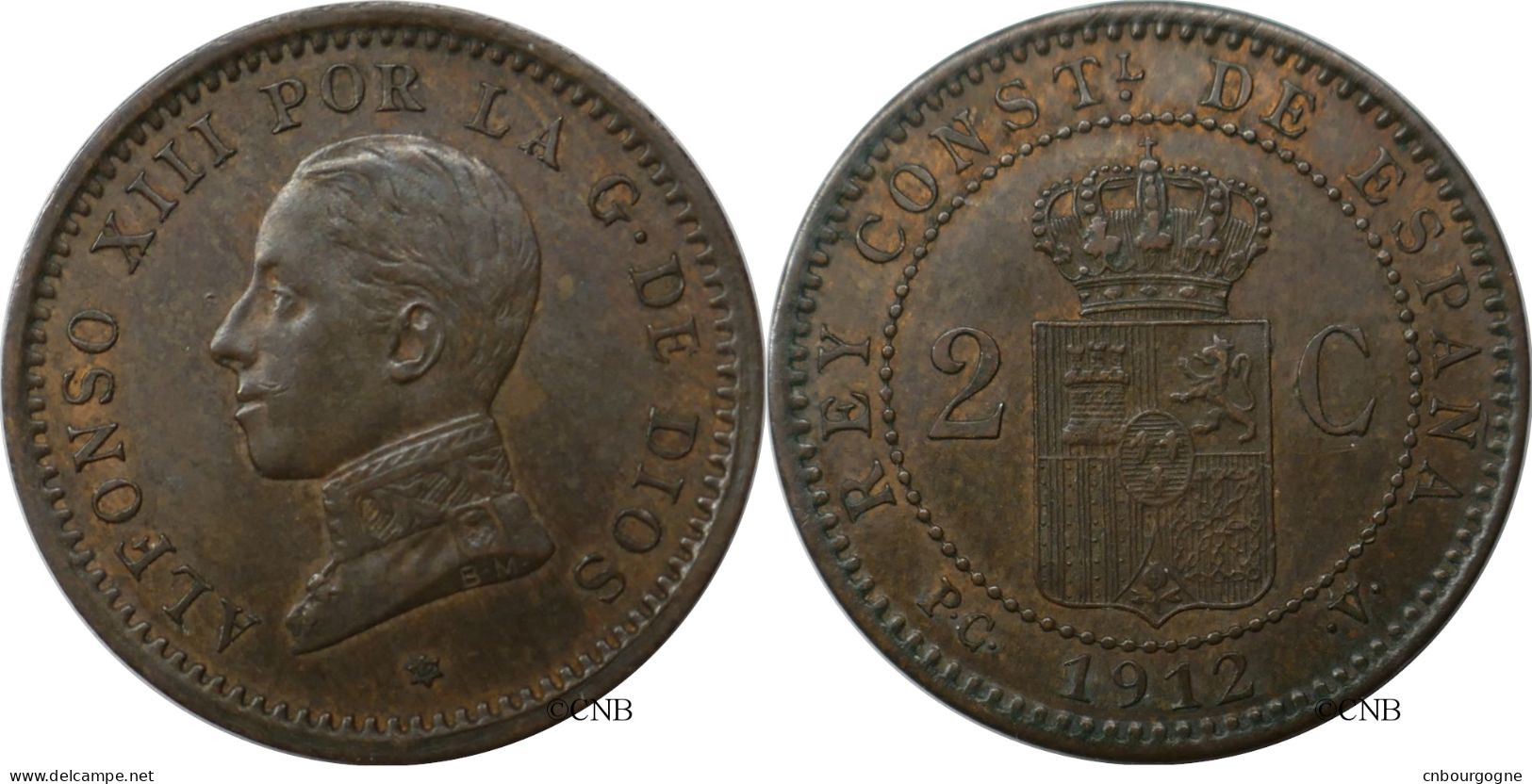 Espagne - Royaume - Alphonse XIII - 2 Centimos 1912 PC-S - TTB+/AU50 - Mon6346 - Premières Frappes