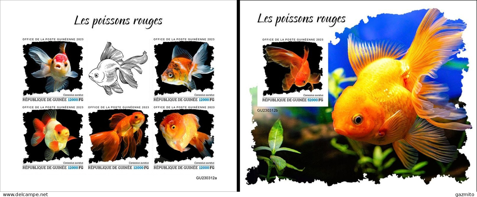 Guinea 2023, Animals, Goldfish, 5val In BF +BF IMPERFORATED - Fishes