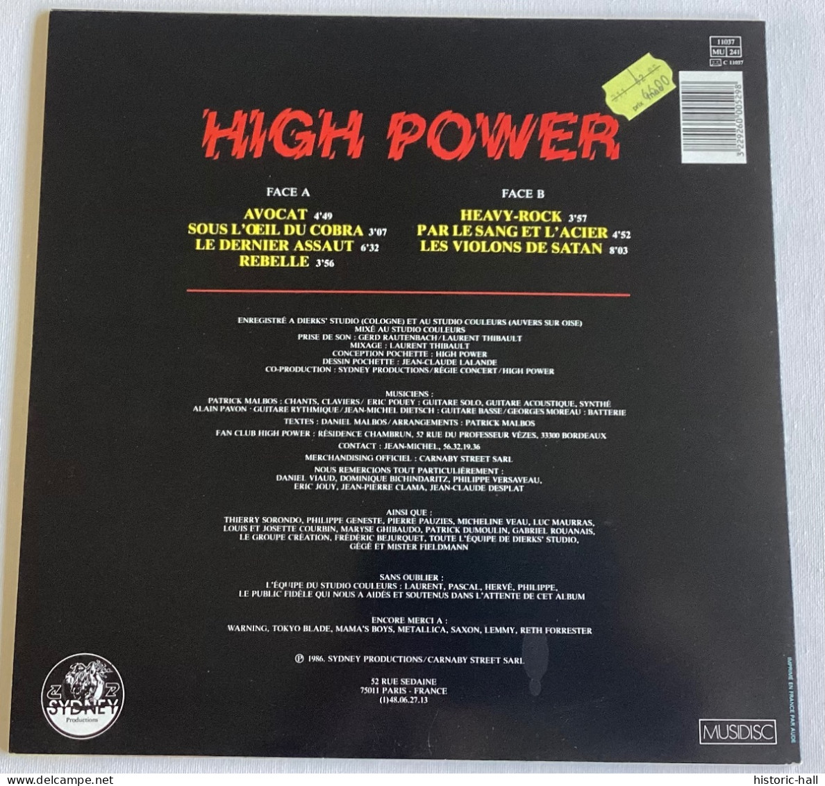 HIGH POWER - Les Violons De Satan - LP - 1986 - French Press - Hard Rock & Metal