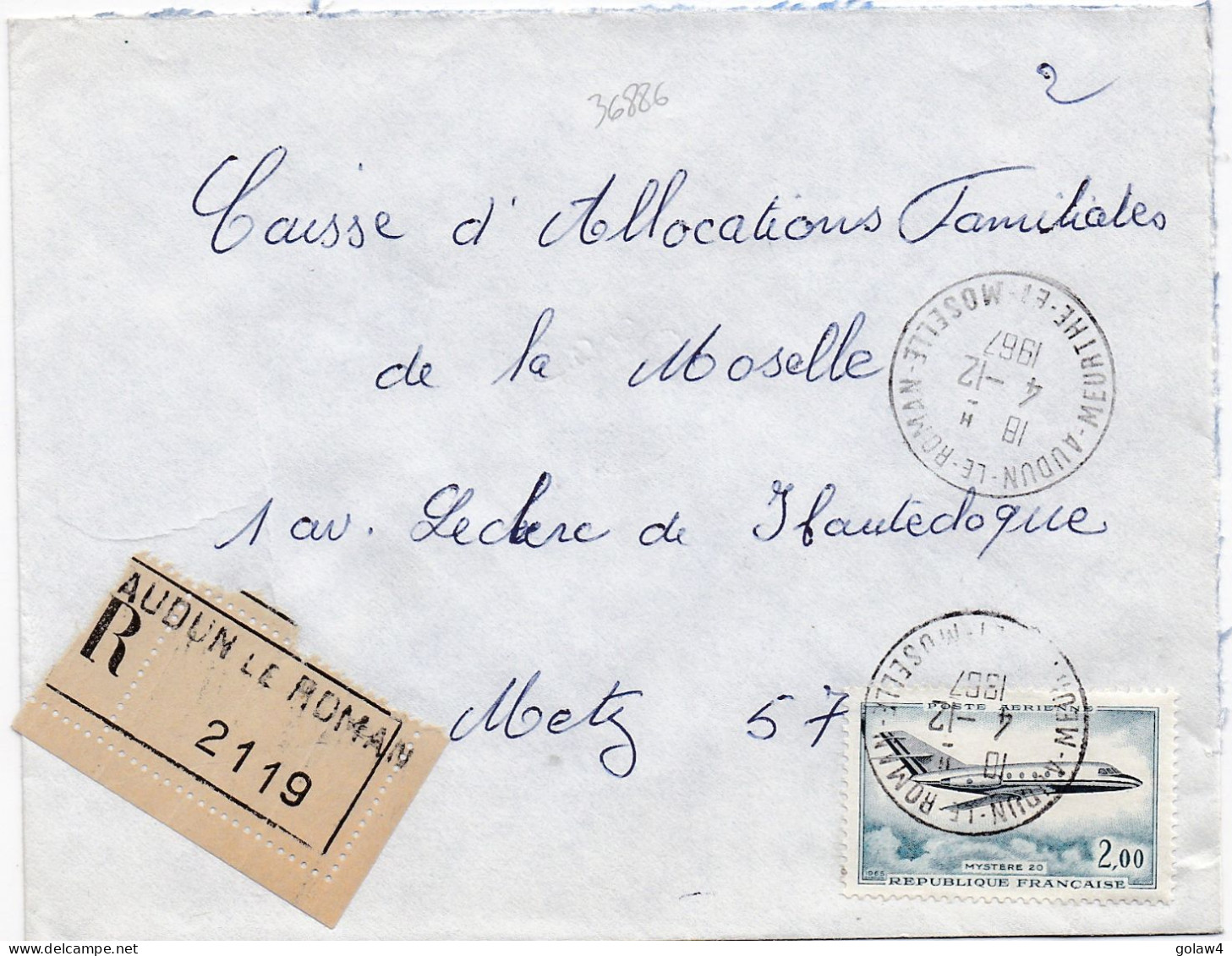 36886# LETTRE FRANCHISE POSTALE RECOMMANDE Obl AUDUN LE ROMAN MEURTHE ET MOSELLE 1967 METZ MOSELLE - 1961-....