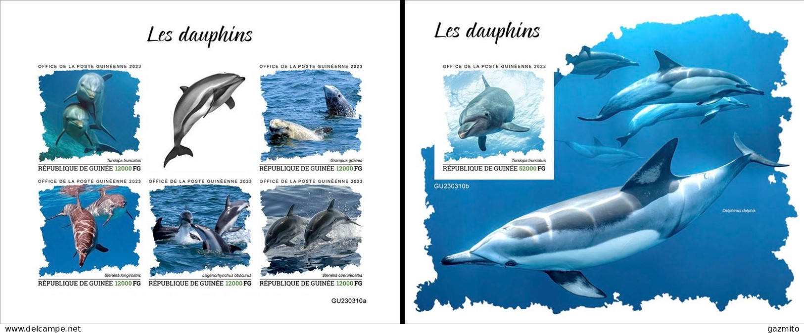 Guinea 2023, Animals, Dolphins, 5val In BF +BF IMPERFORATED - Dolphins