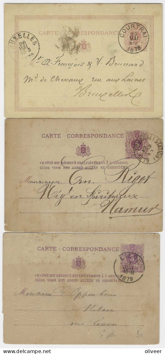 3 X CARTE-CORRESPONDANCE - Stempels COURTRAI - TOURNAI (Distillerie) - LIEGE - Tarjetas 1871-1909