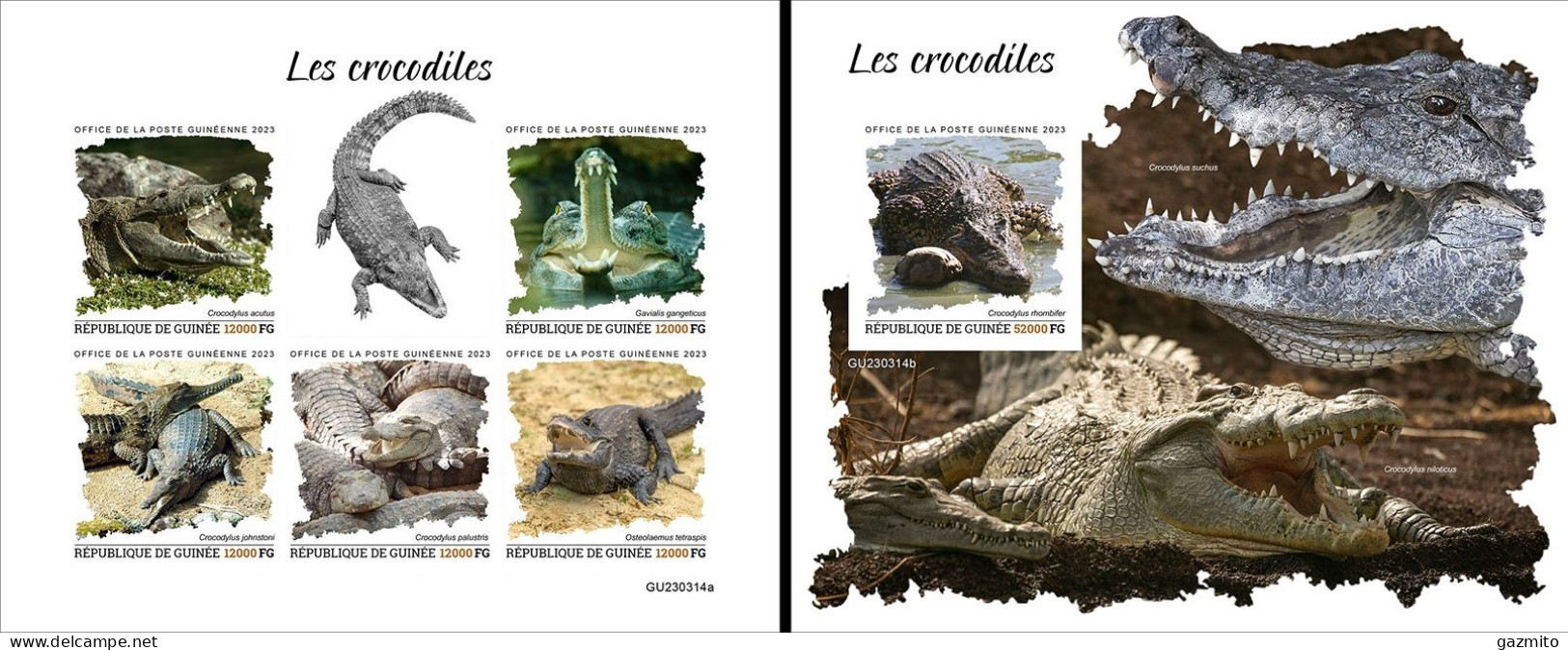 Guinea 2023, Animals, Crocodile, 5val In BF +BF IMPERFORATED - Autres & Non Classés