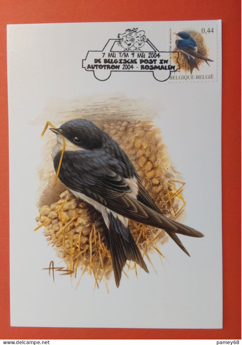 Carte Maximum Buzin Avec Oblitération Temporaire De La Poste Belge à Autotron 7/9 Mai 2004 Hirondelle De Fenêtre - 1985-.. Vogels (Buzin)