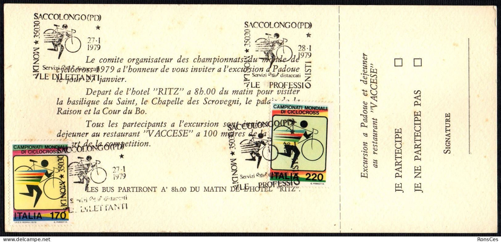 CYCLING - ITALIA SACCOLONGO (PD) 1979 - CAMPIONATO MONDIALE CICLOCROSS - 2 ANNULLI PROFESSIONISTI / DILETTANTI - A - Cycling