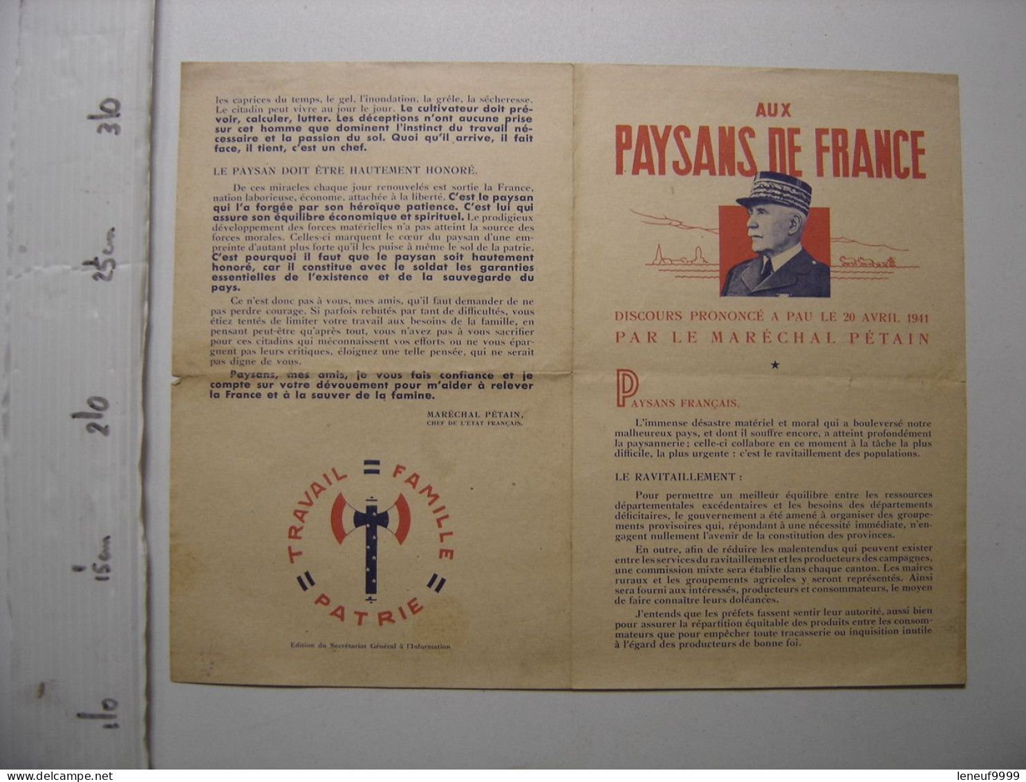 WW2 Flugblatt Tract Propagande Guerre Propaganda Leaflet WWII Paysans 1941 - 1939-45