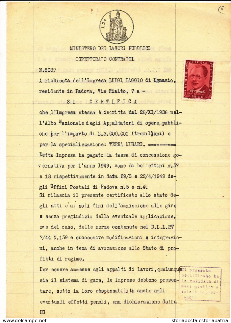 1946/48 PRO VITTIME POLITICHE LOTTO DI 9 SU 6 DOCUMENTI - Non Classés