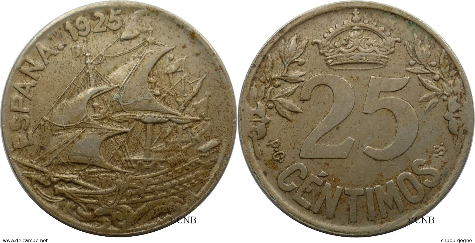 Espagne - Royaume - Alphonse XIII - 25 Centimos 1925 PC-S - TTB+/AU50 - Mon5356 - Primeras Acuñaciones