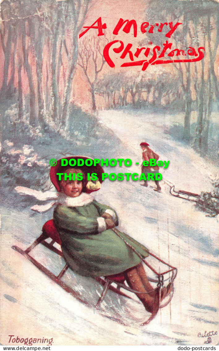 R517106 A Merry Christmas. Tobogganing. Merry Winter. Tuck. Oilette. 9608 - World