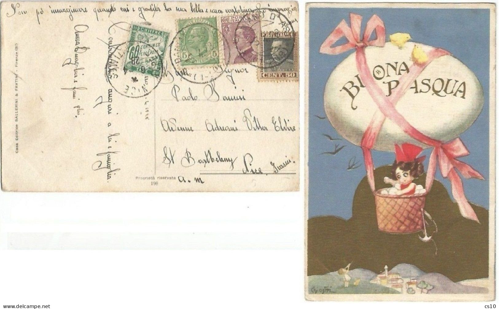 Cartolina Illustratore Chiostri - Buona Pasqua Da S.Damiano Asti 5apr1928 X Francia Tassata C.60 Verde - Marcofilía