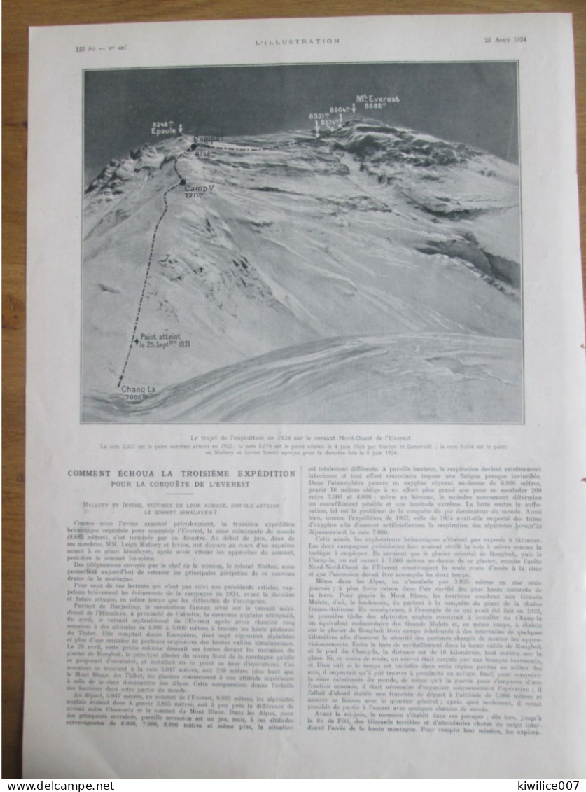 1924   ALPINISME Ascension EVEREST   ECHEC DE L A 3ème Expédition  Falaise Chang La Glacier  RONGBUK POSITION DES CAMPS - Non Classés