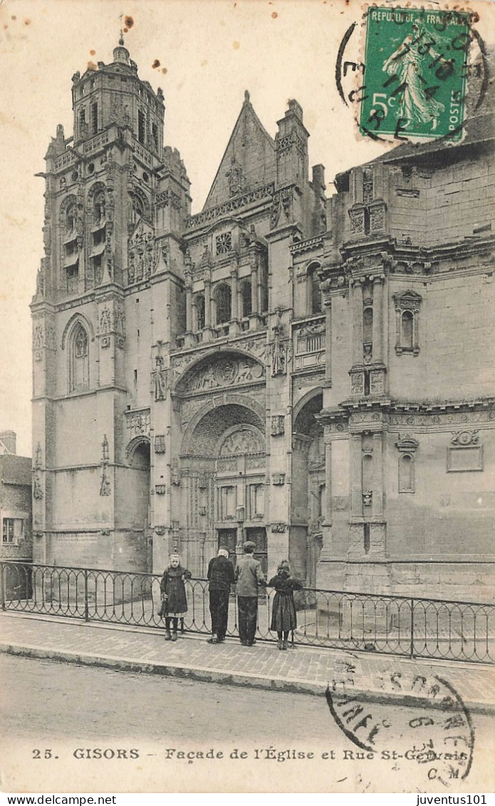 CPA Gisors-Façade De L'église Et Rue St-Gervais-25-Timbre      L2868 - Gisors