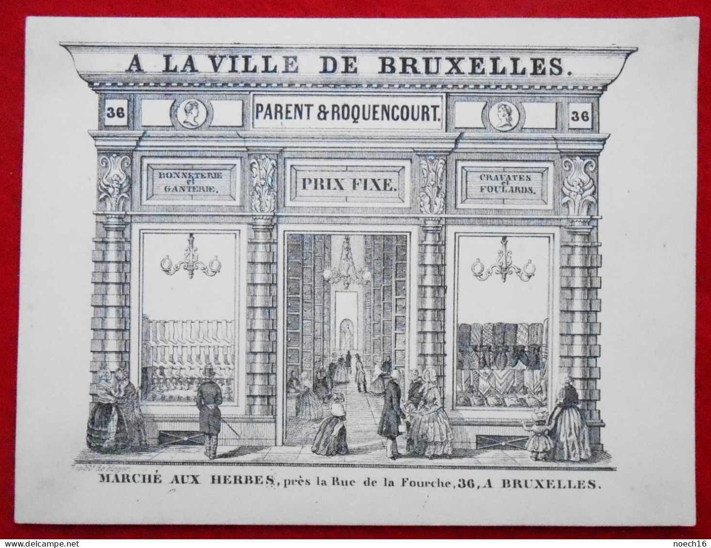 Carte Publicité A La Ville De Bruxelles. Parent Et Roquencourt. Bonneterie Et Ganterie  Au Verso Timbre D'Avis, Brabant - Reclame