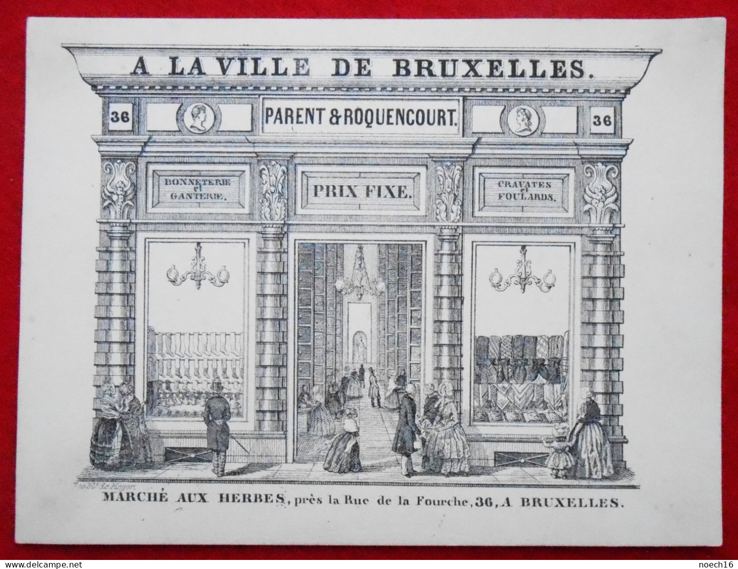 Carte Publicité A La Ville De Bruxelles. Parent Et Roquencourt. Bonneterie Et Ganterie  Au Verso Timbre D'Avis, Brabant - Werbung