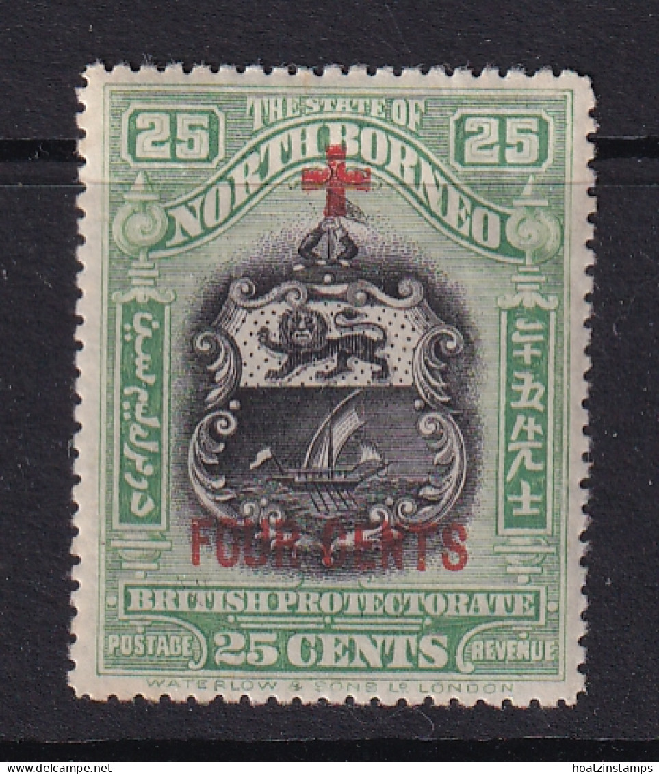 North Borneo: 1918   Red Cross OVPT - Surcharge - Arms    SG246   25c + 4c  Yellow-green    MH - North Borneo (...-1963)