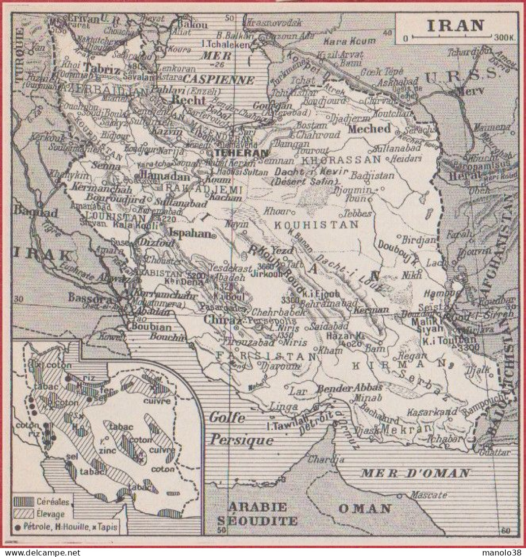 Carte De L'Iran. Production. Larousse 1948. - Historische Dokumente