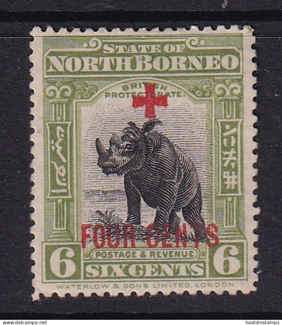 North Borneo: 1918   Red Cross OVPT - Surcharge - Rhinoceros    SG240   6c + 4c     MH - Borneo Del Nord (...-1963)