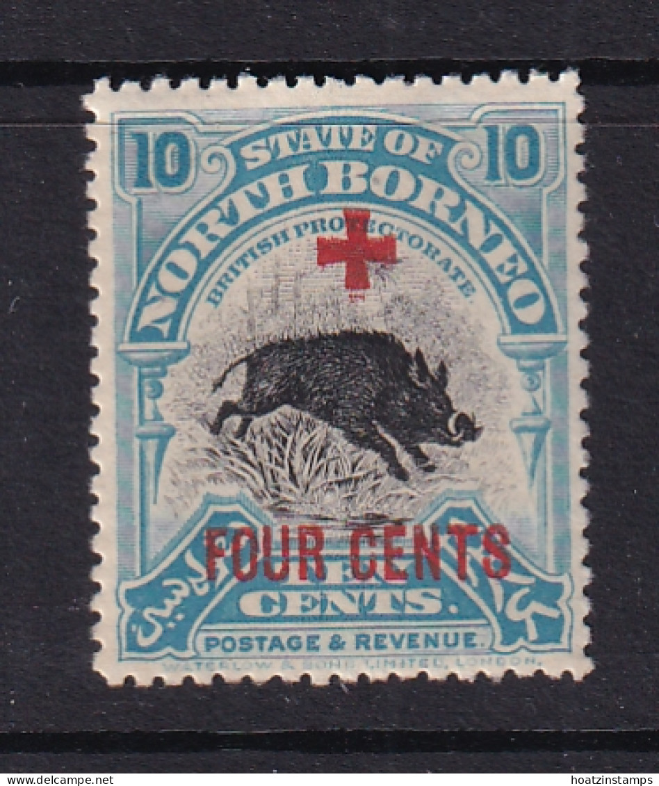 North Borneo: 1918   Red Cross OVPT - Surcharge - Wild Boar    SG242    10c + 4c   Turquoise-blue  MH - Nordborneo (...-1963)