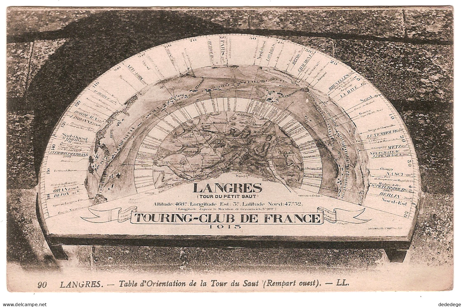 TOURING-CLUB DE FRANCE 1913.LANGRES.TABLE D'ORIENTATION DE LA TOUR DU SAUT.(CARTE PAS COURANTE) - Langres