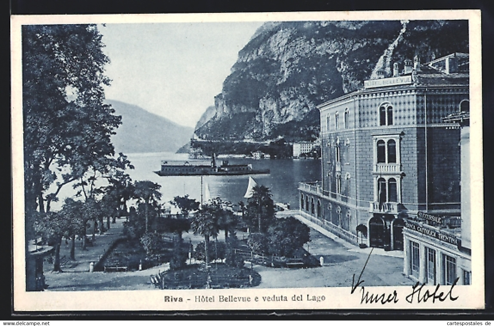 Cartolina Riva, Hotel Bellevue E Veduta Del Lago  - Autres & Non Classés