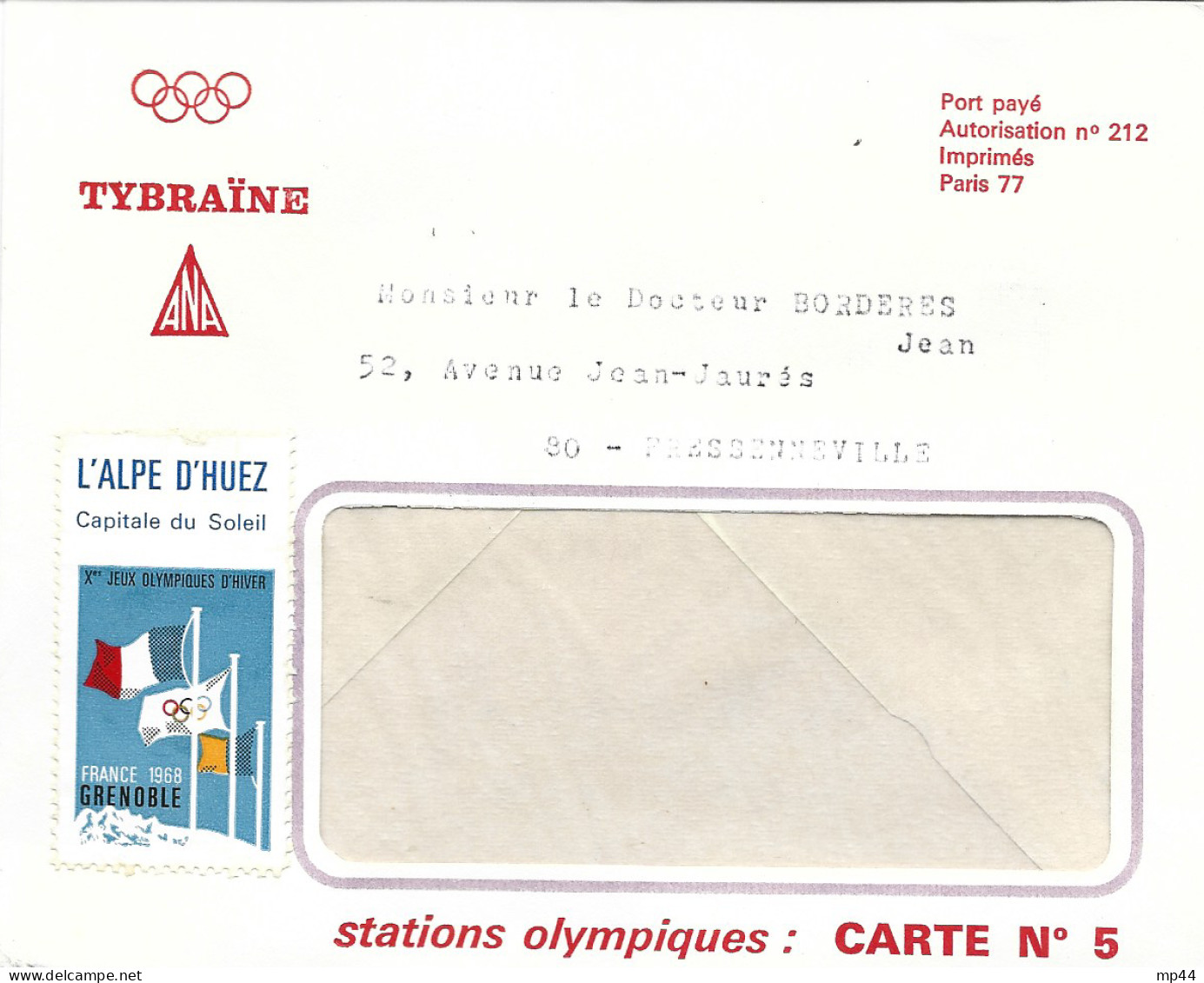 1L4 --- PARIS 77 Port Payé Jeux Olympiques De Grenoble (38) L'ALPE D'HUEZ Publicité Tybraïne - Winter 1968: Grenoble