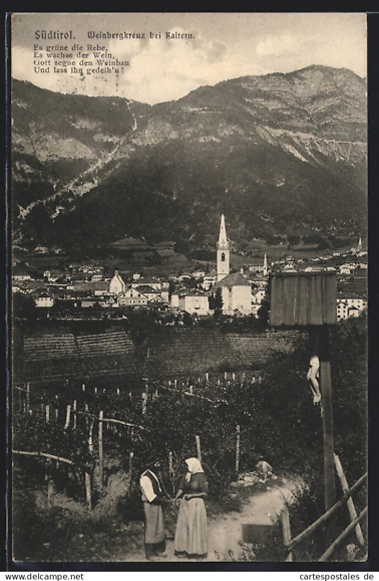 Cartolina Kaltern, Weinbergkreuz, Panorama Mit Kirche  - Autres & Non Classés