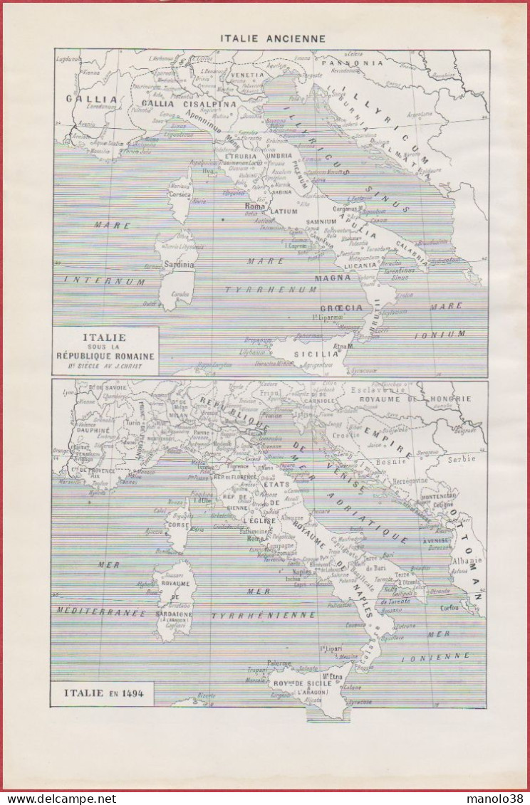 Italie. Plusieurs Cartes à Différentes époques: Actuel, Romaine, Au XVe, République Romaine, En 1494. Larousse 1948. - Historische Dokumente