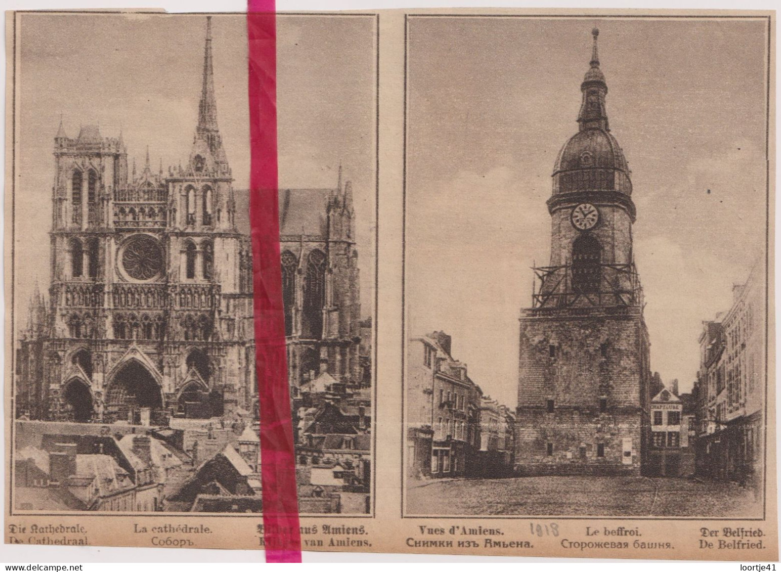 Oorlog Guerre 14/18 - Amiens - La Cathédrale & Beffroi - Orig. Knipsel Coupure Tijdschrift Magazine - 1918 - Unclassified
