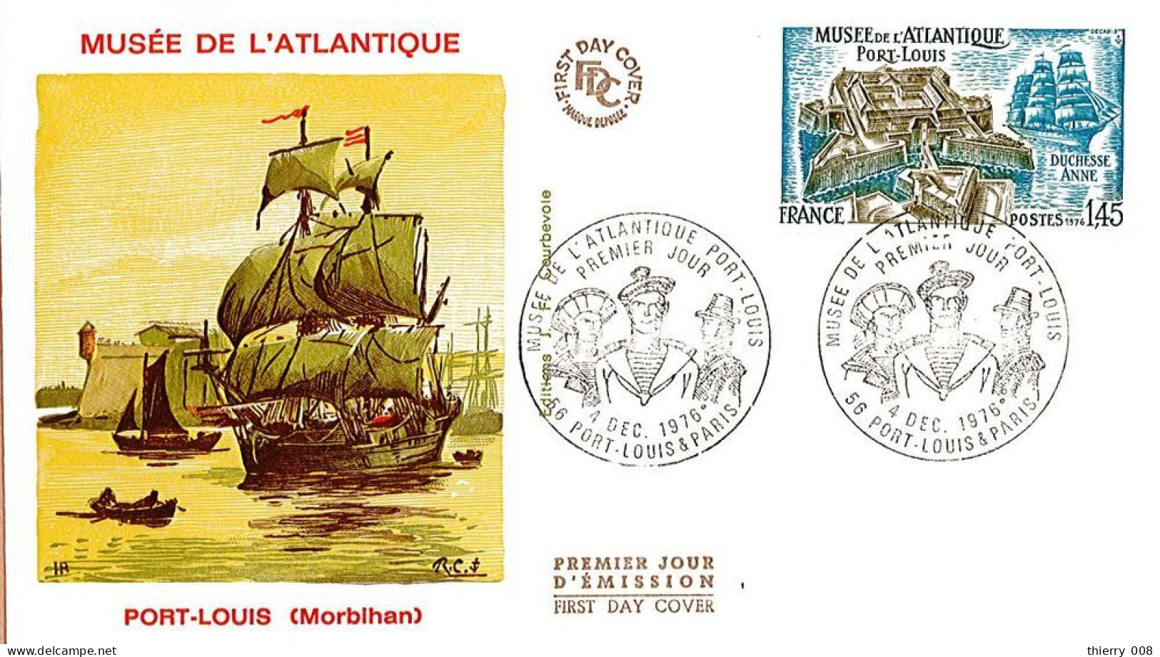 1913 Premier Jour Musée De L'Atlantique Port Louis 56 Morbihan Et 75 Paris 4 Décembre 1976  Volier Duchesse Anne - 1970-1979