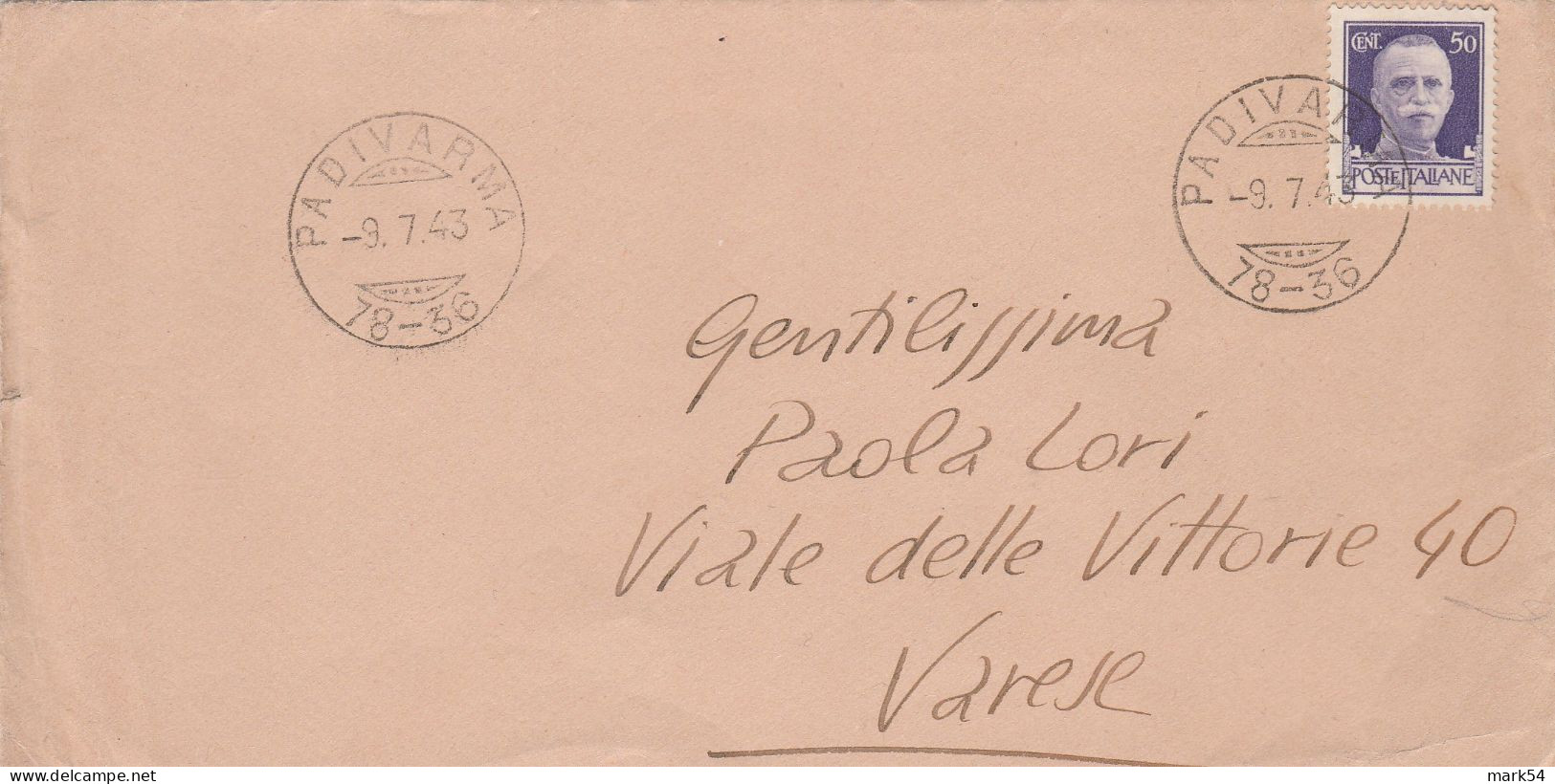 E 244 Padivarma Frazionario 78-36 Del 1943 - Storia Postale