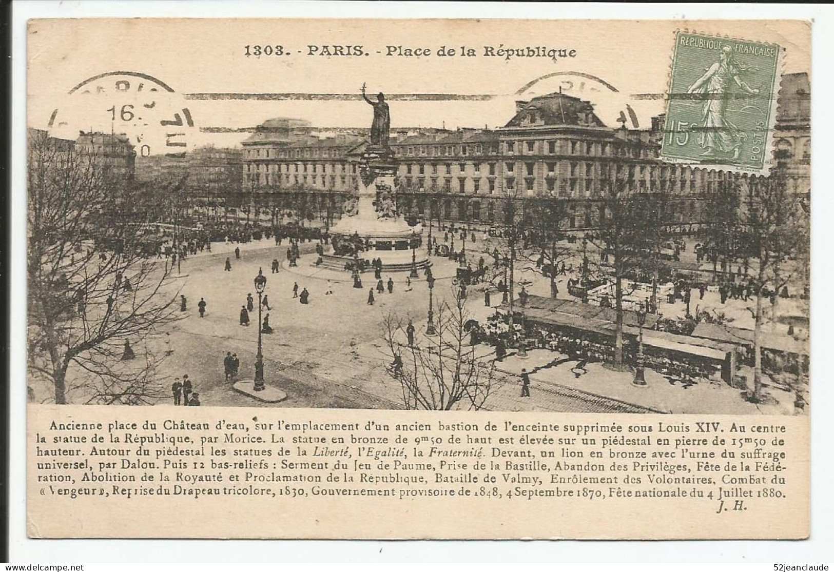 Paris Place De La République   1924     N° 1303 - Distretto: 03