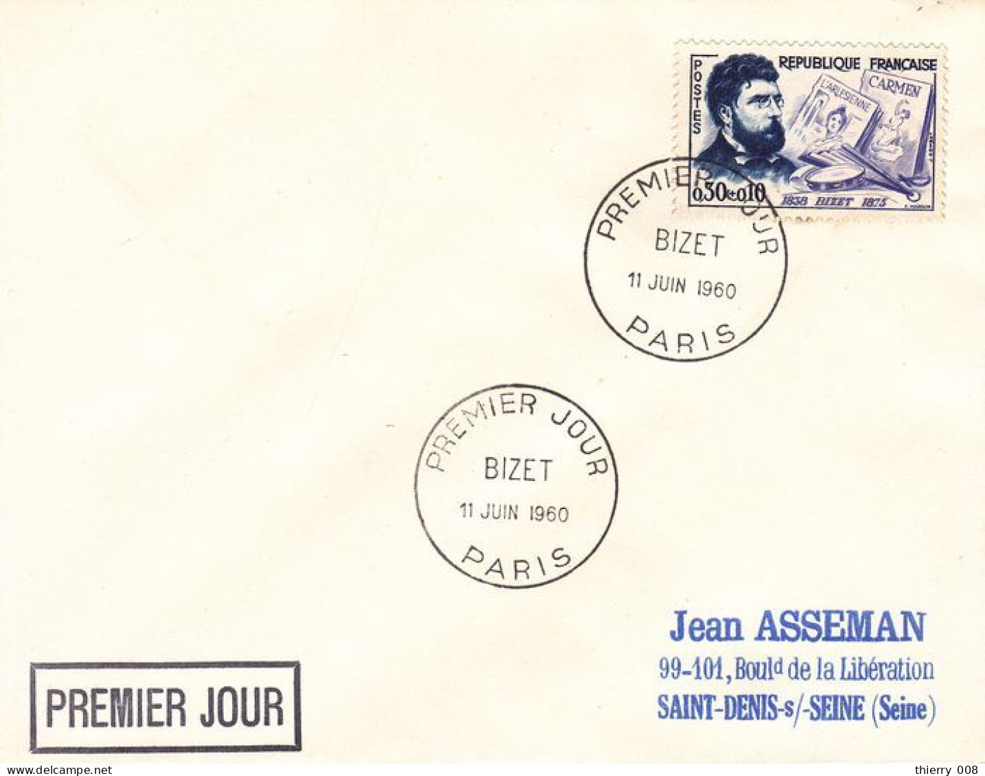 1261 Premier Jour  Bizet  Paris 75   11 Juin 1960 - 1960-1969