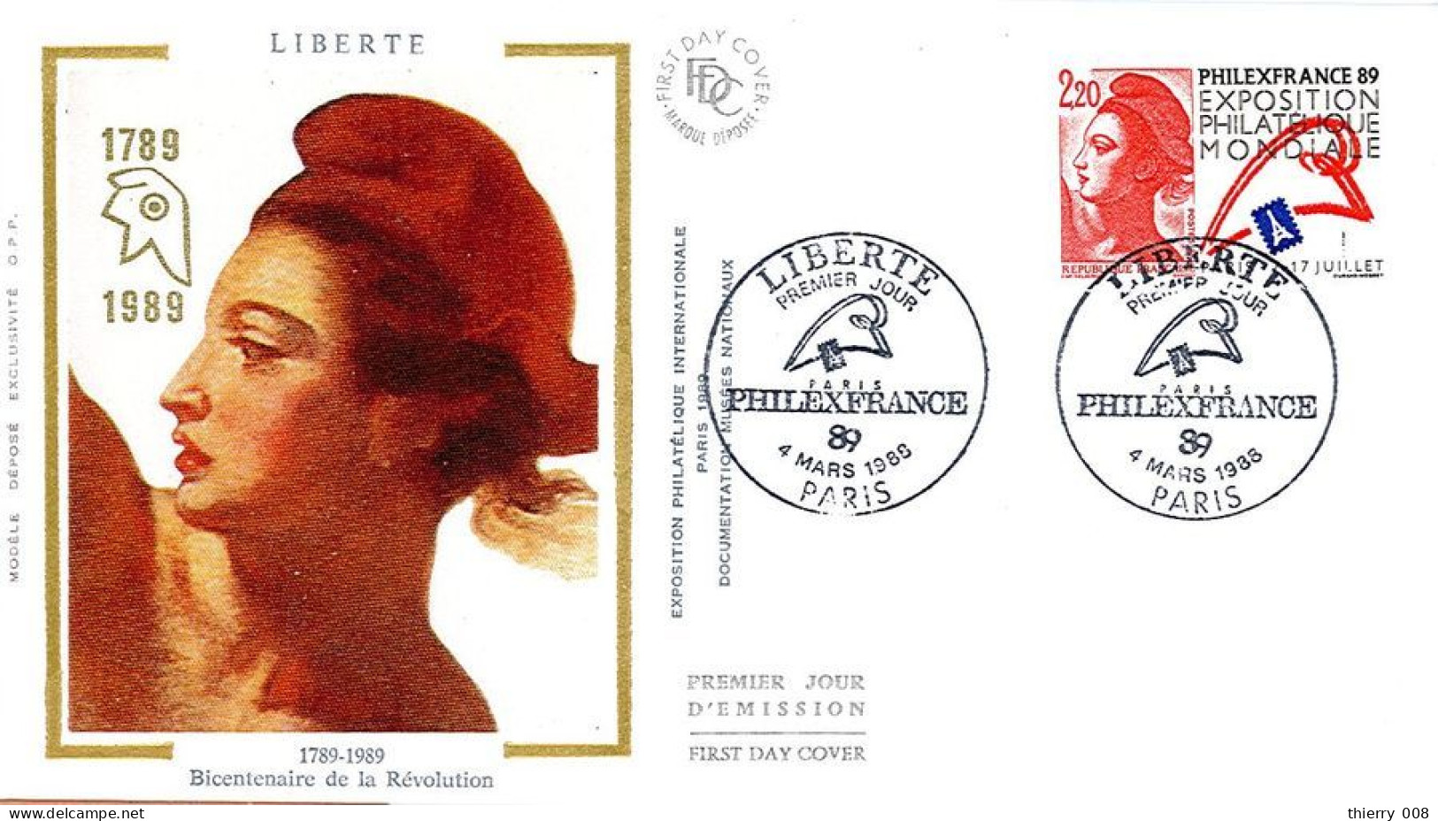 2524  Premier Jour  Liberté Philexfrance 89  Paris 75  4 Mars 1988 - 1980-1989