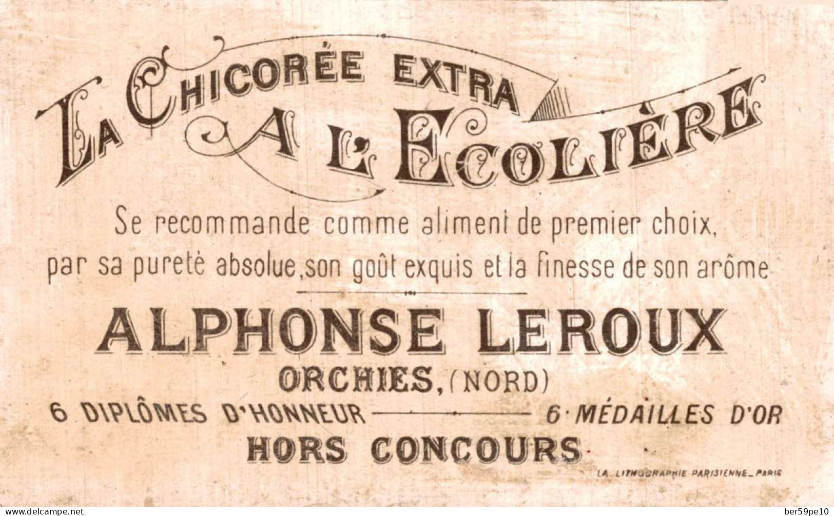 CHROMO CHICOREE EXTRA A L'ECOLIERE ALPHONSE LEROUX A ORCHIES N°3 L'ENTREPRISE REUSSIT A SOUHAIT - Té & Café