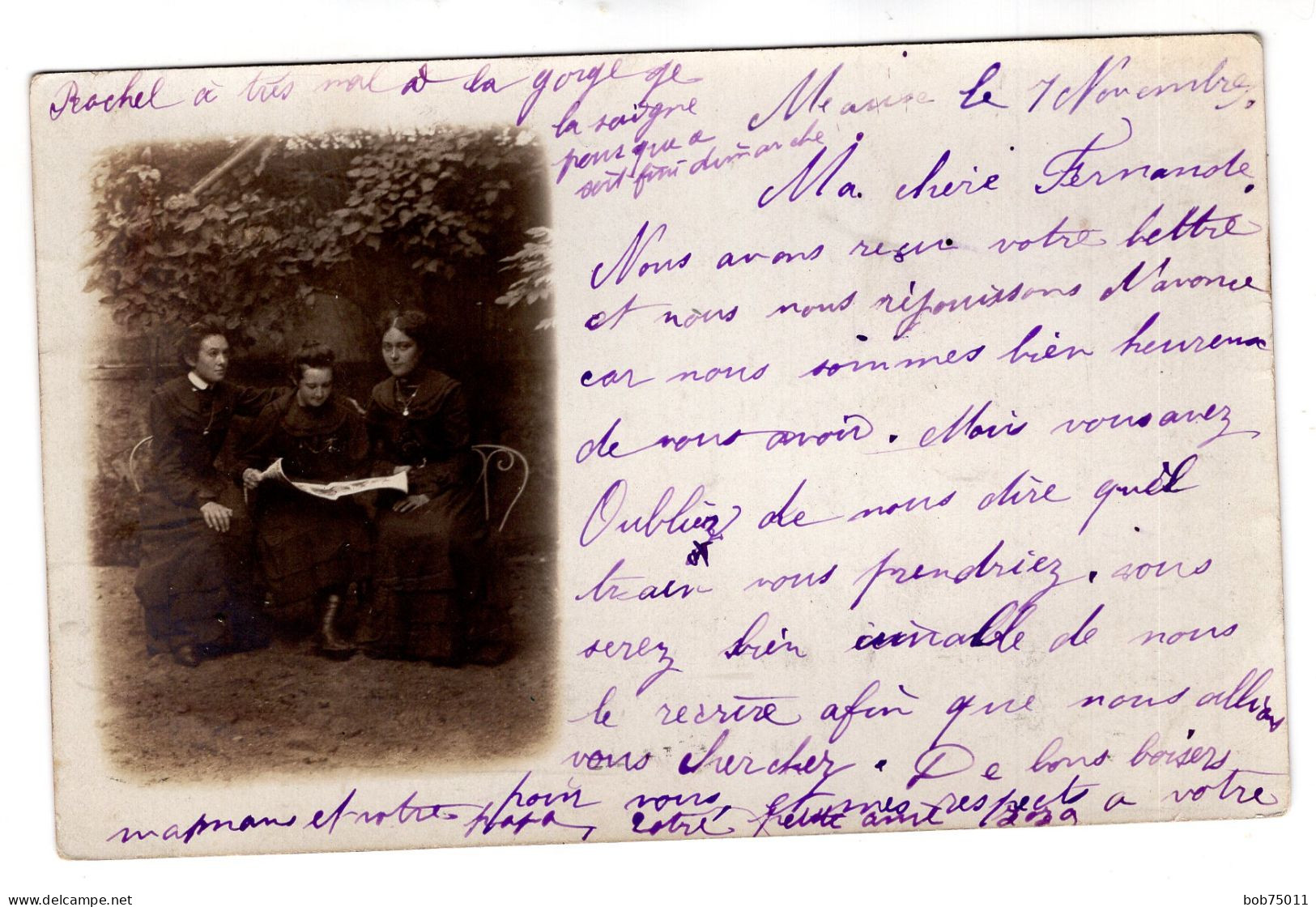 Carte Photo De Trois Jeune Filles élégante Posant Dans Leurs Jardin En 1901 - Personnes Anonymes