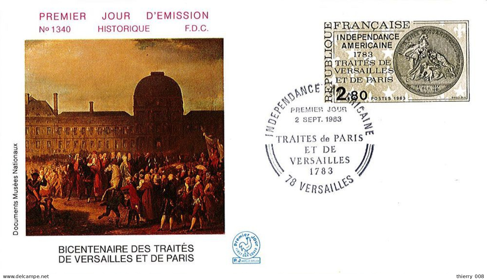 2285  Premier Jour Indépendance Américaine Traités De Versailles  78  Yvelines  2 Septembre 1983 - 1980-1989