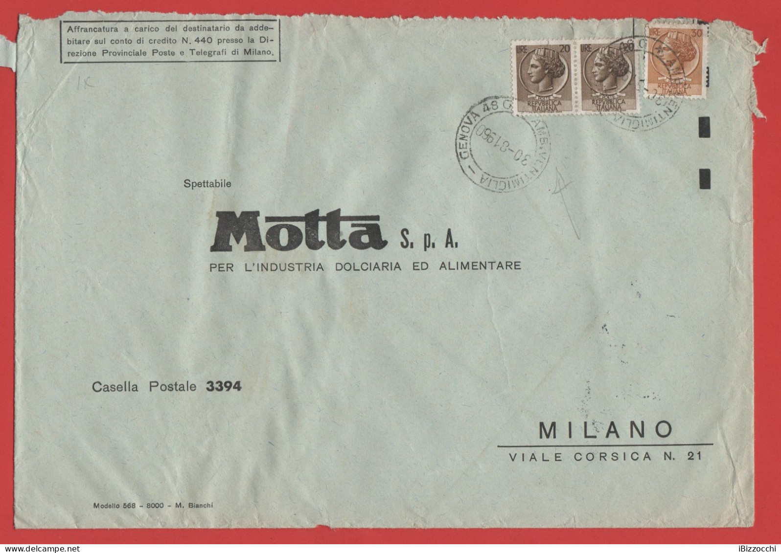 ITALIA - Storia Postale Repubblica - 1960 -  2x 20 Antica Moneta Siracusana + 30 Antica Moneta Siracusana - Busta Di Gra - 1946-60: Marcophilia