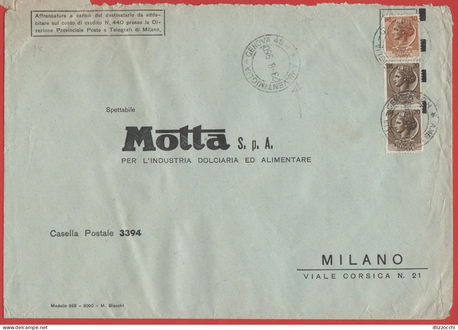 ITALIA - Storia Postale Repubblica - 1960 -  2x 20 Antica Moneta Siracusana + 30 Antica Moneta Siracusana - Busta Di Gra - 1946-60: Marcophilie