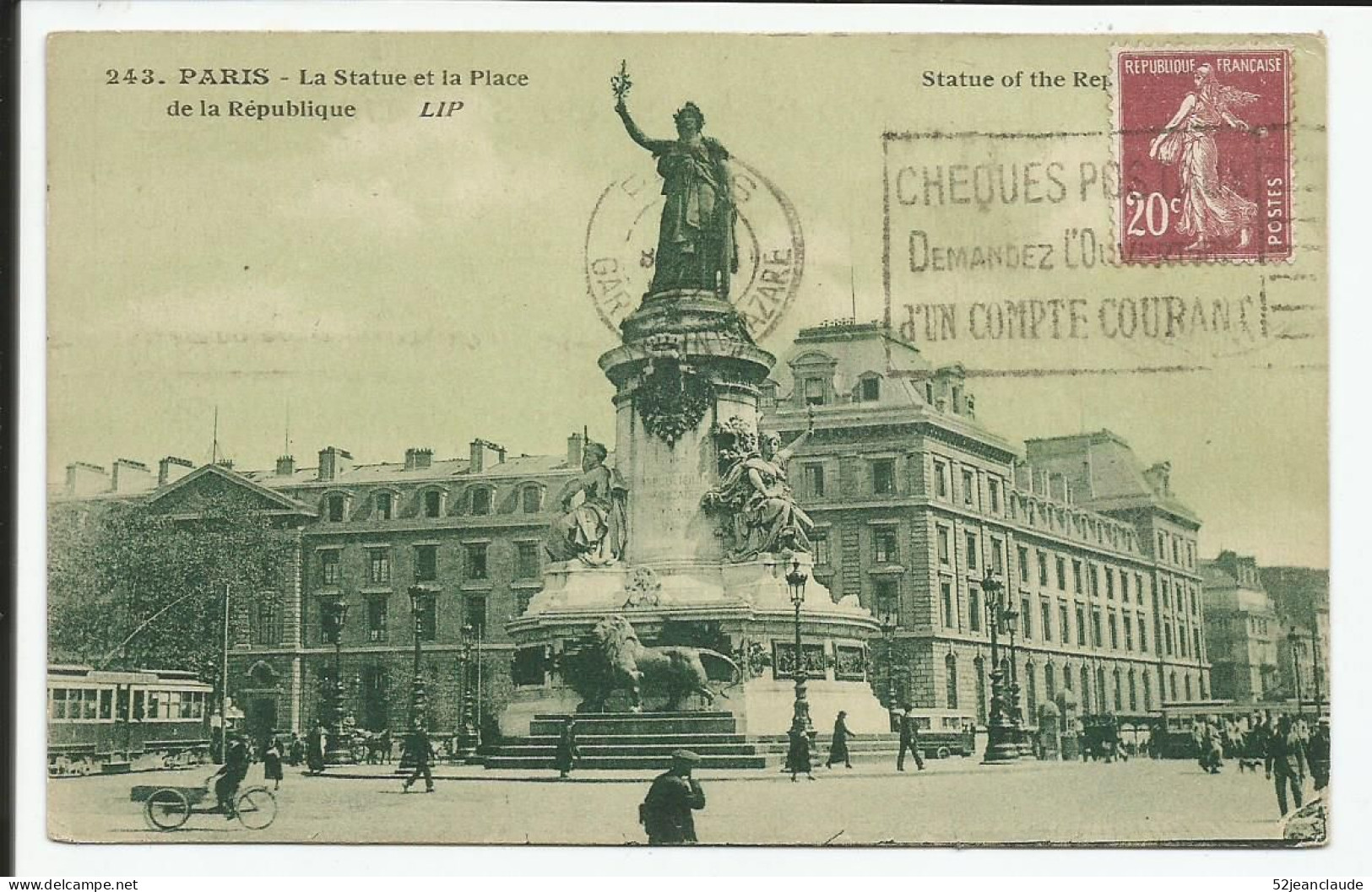 Paris La Statue De La  Place De La République   1923    N° 243 - Distrito: 03