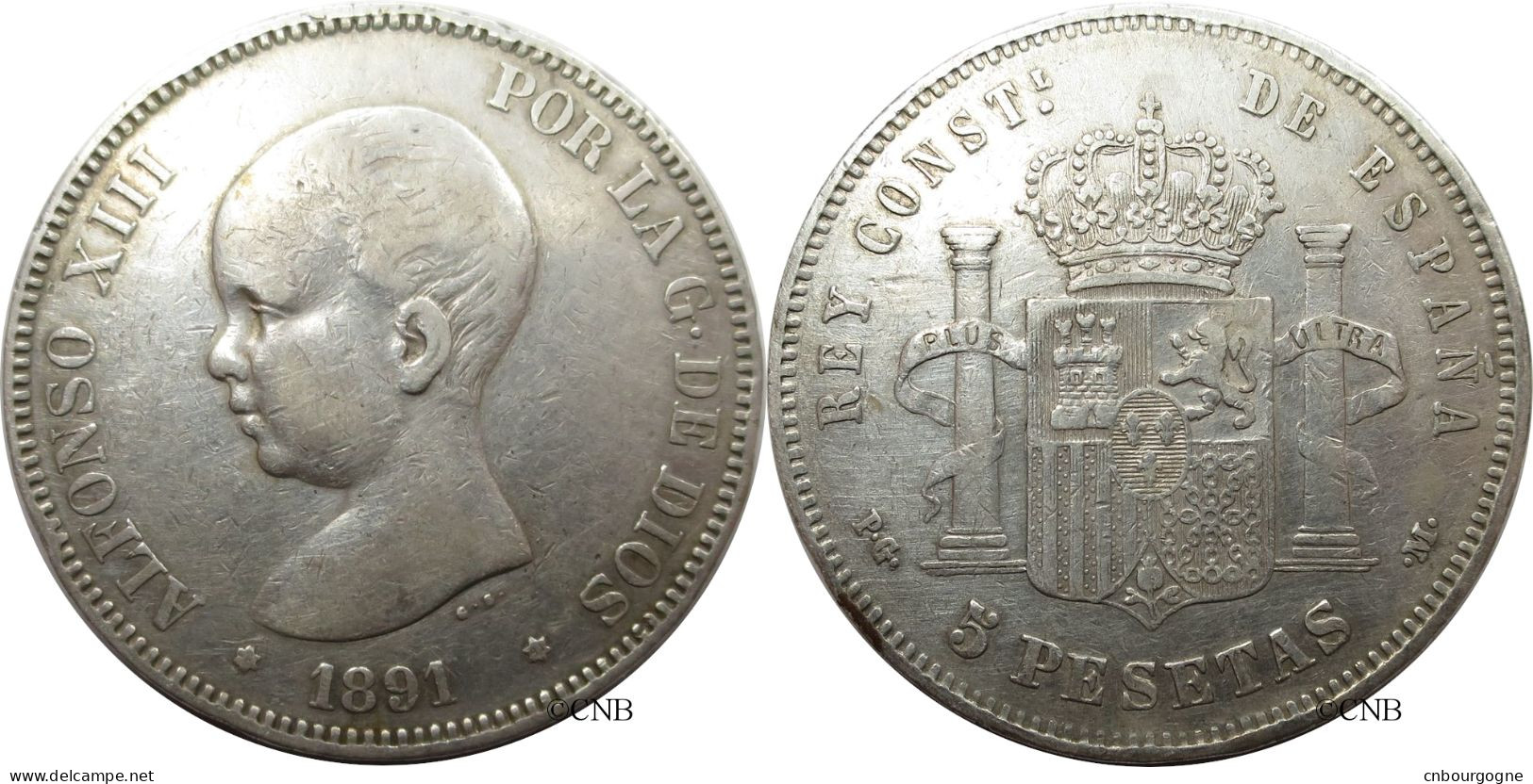 Espagne - Royaume - Alphonse XIII - 5 Pesetas 1891 * 18 91 PG-M - TTB/XF40 - Mon4668 - Premières Frappes