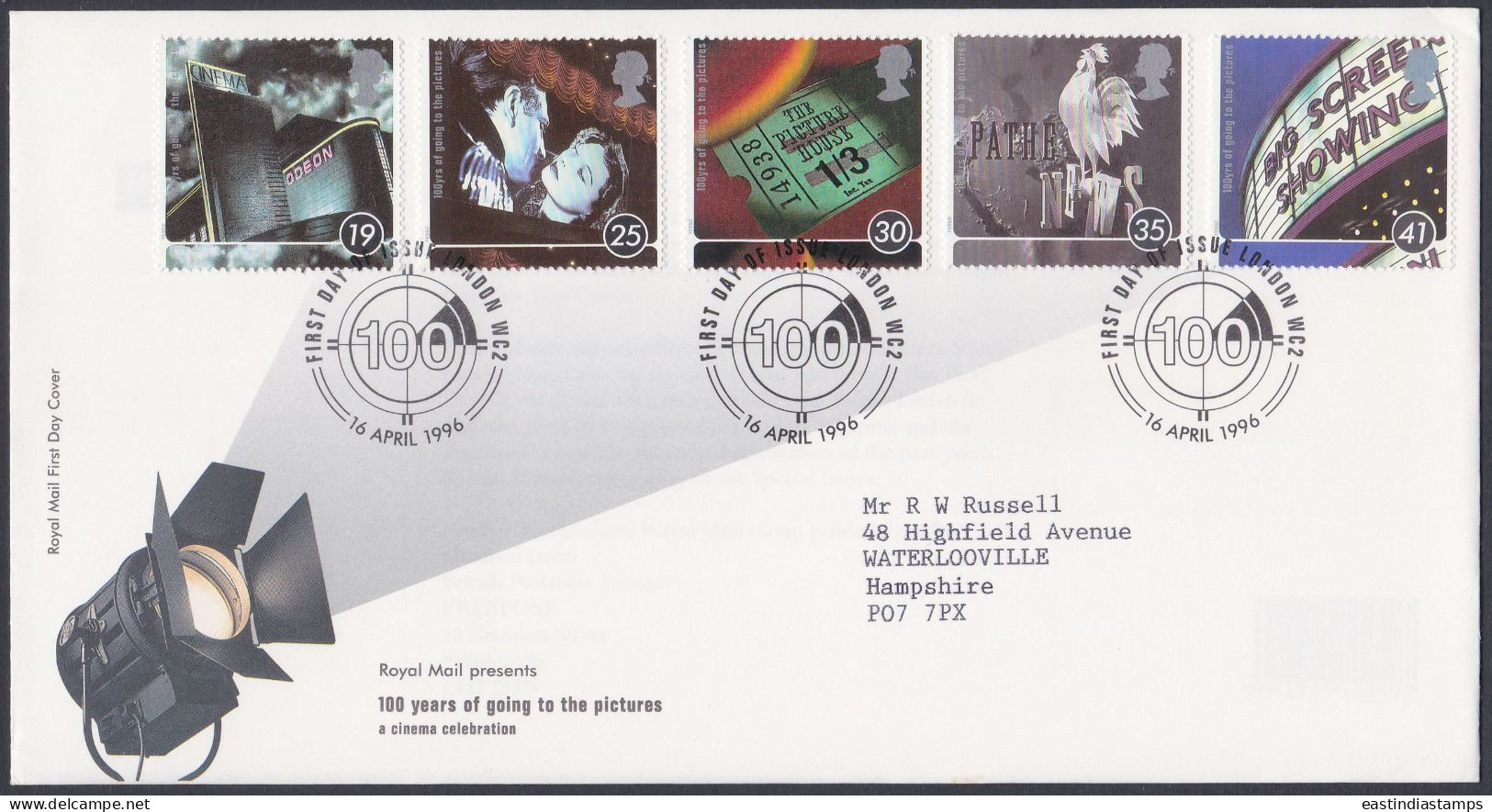 GB Great Britain 1996 FDC Cinema, Film, Films, Movie, Camera, Light, Pictorial Postmark, First Day Cover - Briefe U. Dokumente