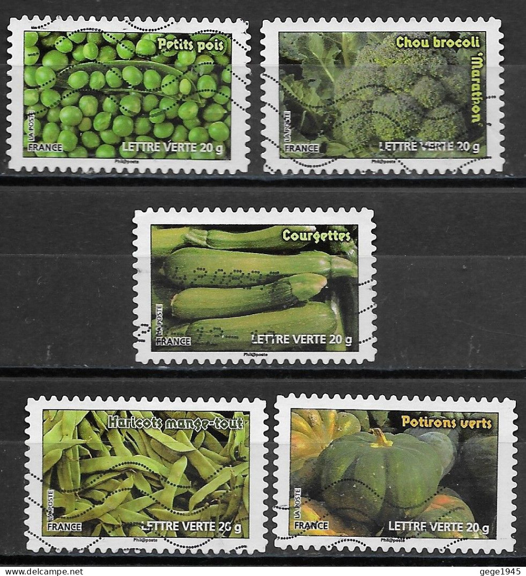 - France 2012  Oblitéré Autoadhésif  N°  739 - 743 - 744 - 745 - 749   -   Les Légumes - Used Stamps