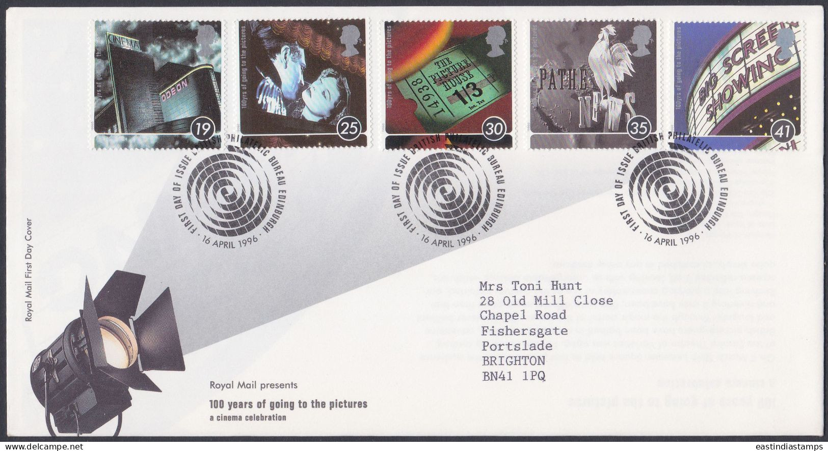 GB Great Britain 1996 FDC Cinema, Film, Films, Movie, Camera, Light, Pictorial Postmark, First Day Cover - Brieven En Documenten