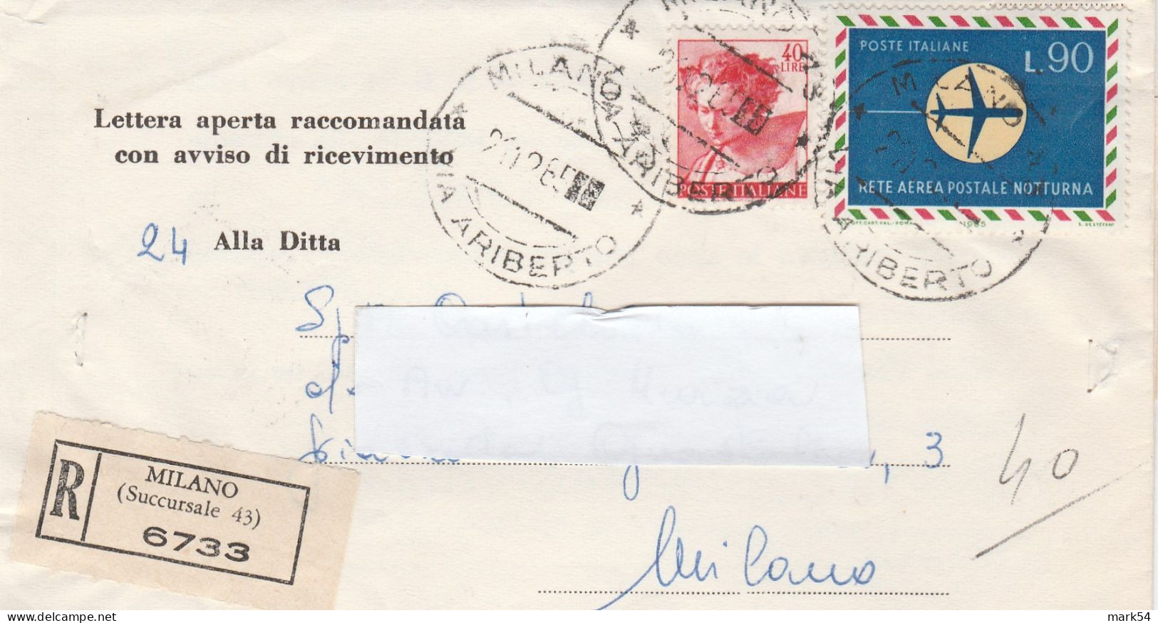 Michelangiolesca (10) Lettera Aperta Raccommandata Con AR Bollo Di Arrivo - 1961-70: Marcofilia